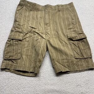 Plugg Cargo Shorts Mens 33 Tan Striped Ikat Utility Cotton Outdoor Shorts